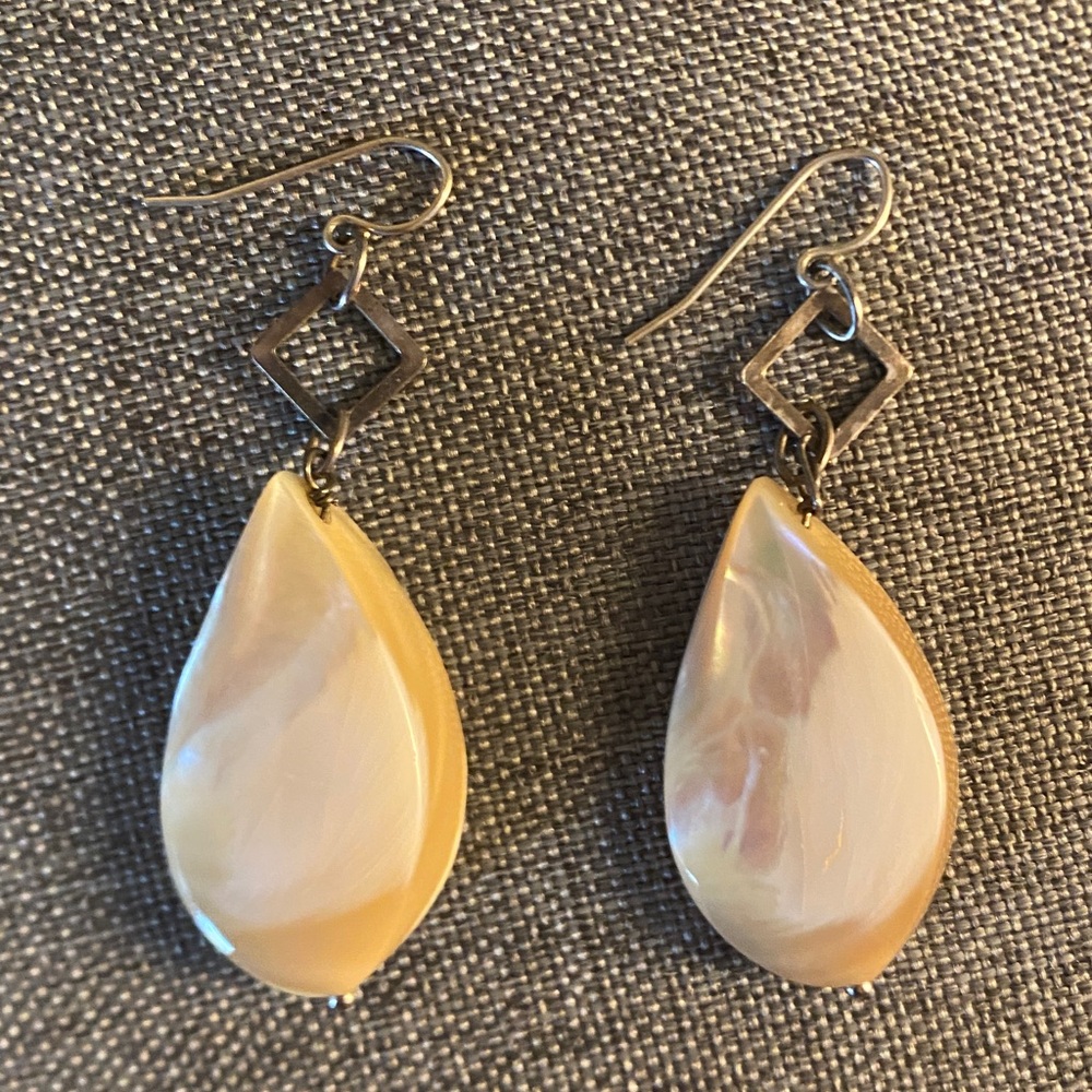 Mother of Pearl Teardrop Earrings | 925 Sterling Silver | Dangle Drop - Picture 4 of 10